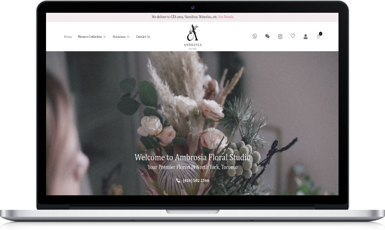 Ambrosia Floral Studio website screenshot on laptop