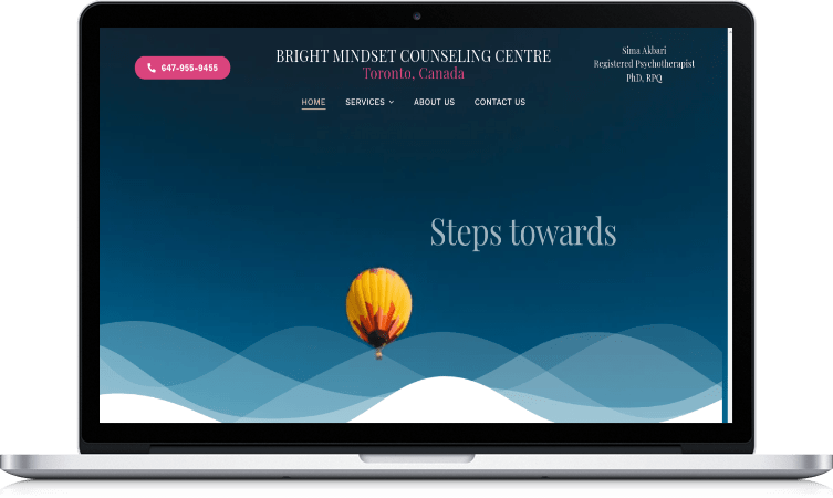 Bright Mindset Counseling Centre website screenshot on laptop